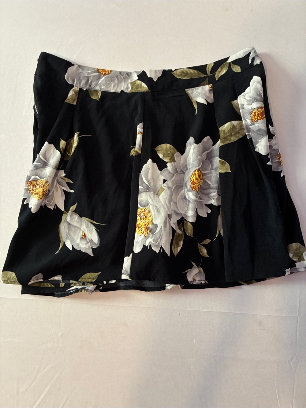 Pink Owl Black Mini Skirt with White & Gold Floral Print